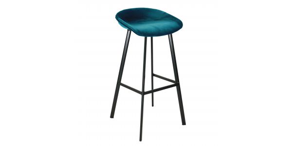 Tabouret de bar Kick Finn Haut - Velour - Bleu