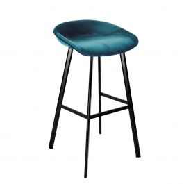 Tabouret de bar Kick Finn Haut - Velour - Bleu