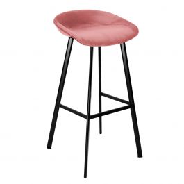 Tabouret de bar Kick Finn Haut - Velour - Rose